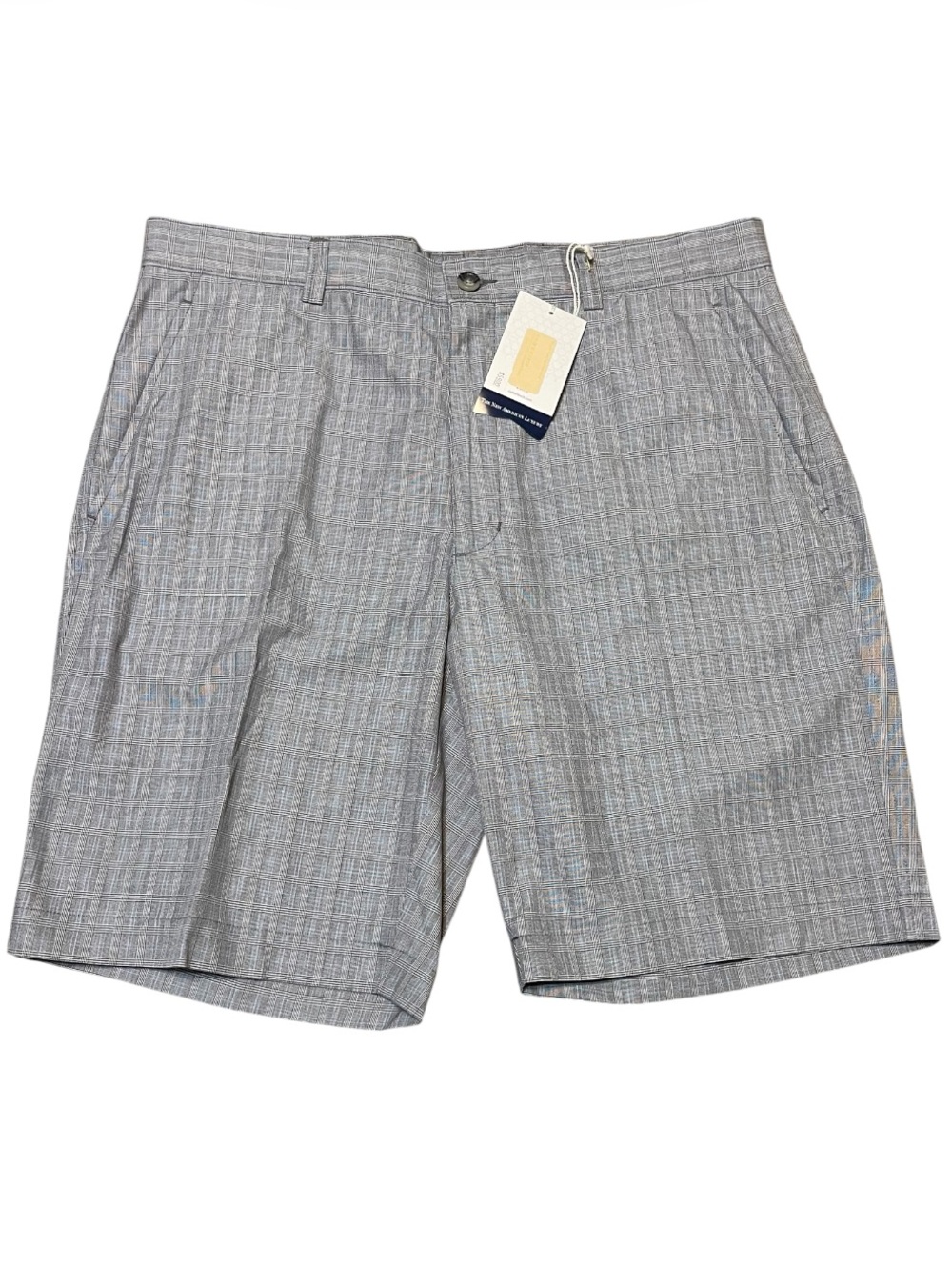 NWT Men's Cutter & Buck Royale Plaid Flat Front Golf Shorts Blue Gray Check 38
